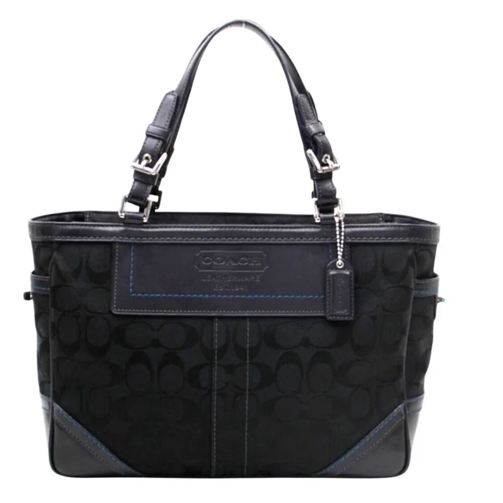 COACH - SIGNATURE AQUA BLACK JACQUARD PURSE - Picture 2 of 13